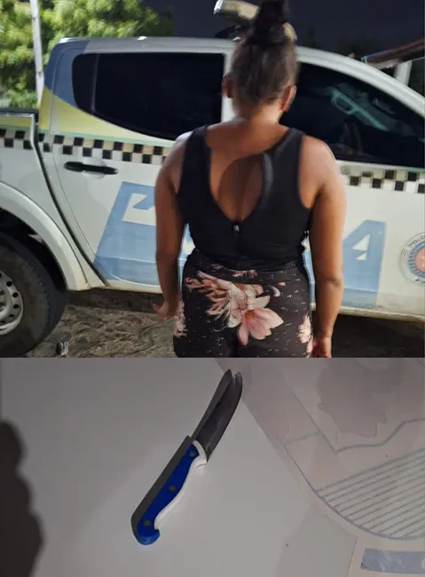 Mulher é detida em flagrante com faca peixeira após golpear companheiro no abdômen em Pio IX